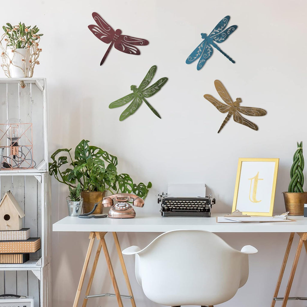 Teling 4 Pcs Metal Dragonfly Wall Art Decor for Modern Farmhouse Home
