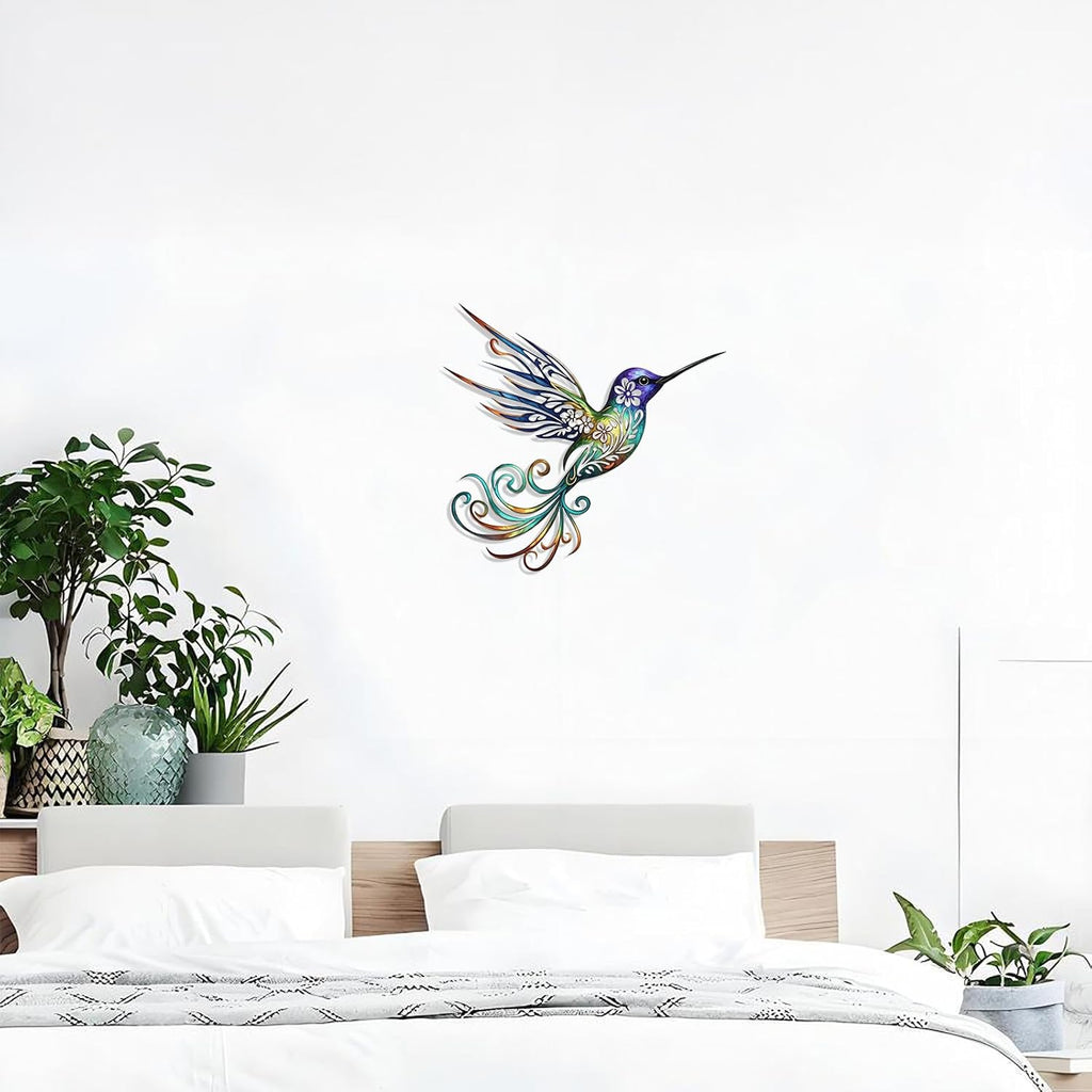 Harikikochuu Metal Hummingbird Wall Decor - Abstract Hummingbird Outdoor Wall Art Metal Bird Wall Decor for Garden Patio (Colorful, 11.8 x 11in)