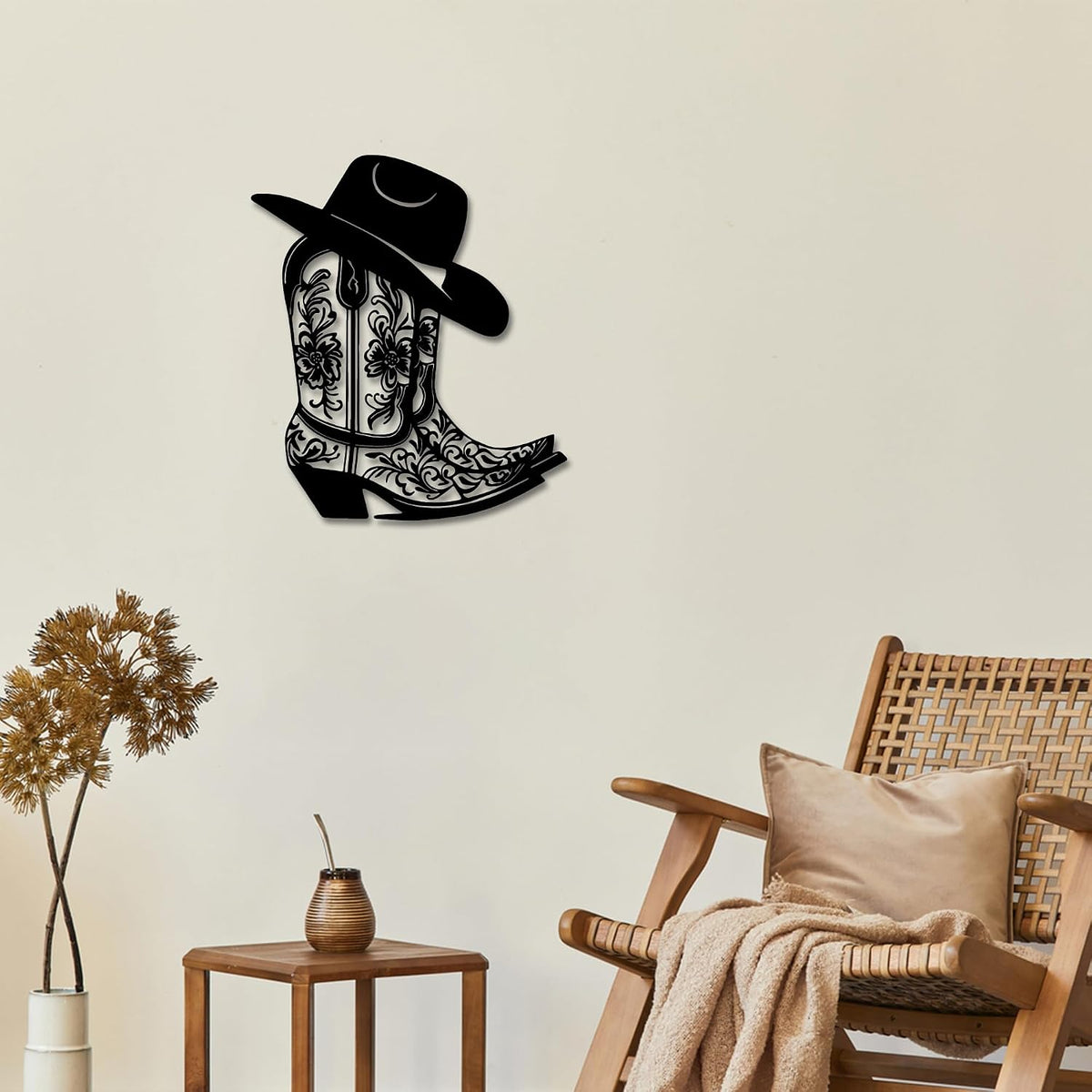 Rajukit Cowgirl Boot Hat Metal Wall Decor for Home