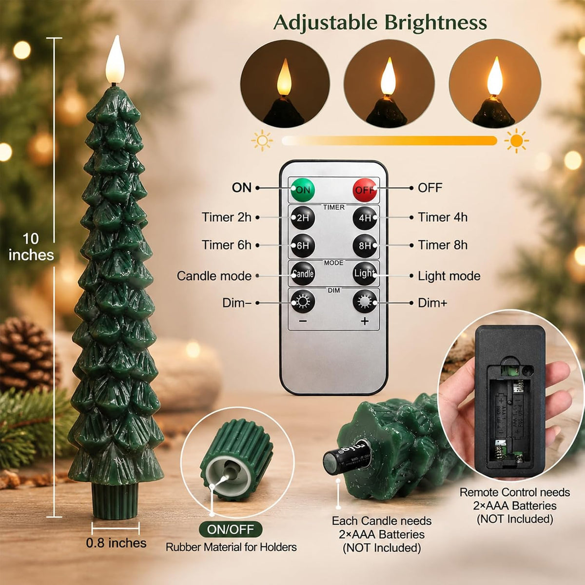 Christmas Decorations for Home, Christmas Tree Flameless Taper Candles