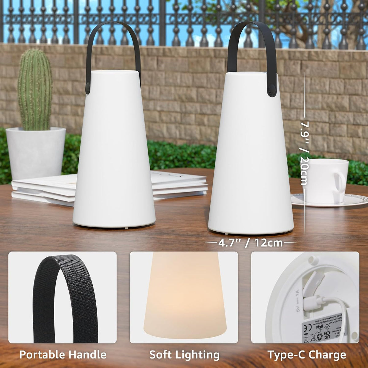 2 Pack Outdoor Lanterns Rechargeable Cordless Table Lamp with RGB Colors