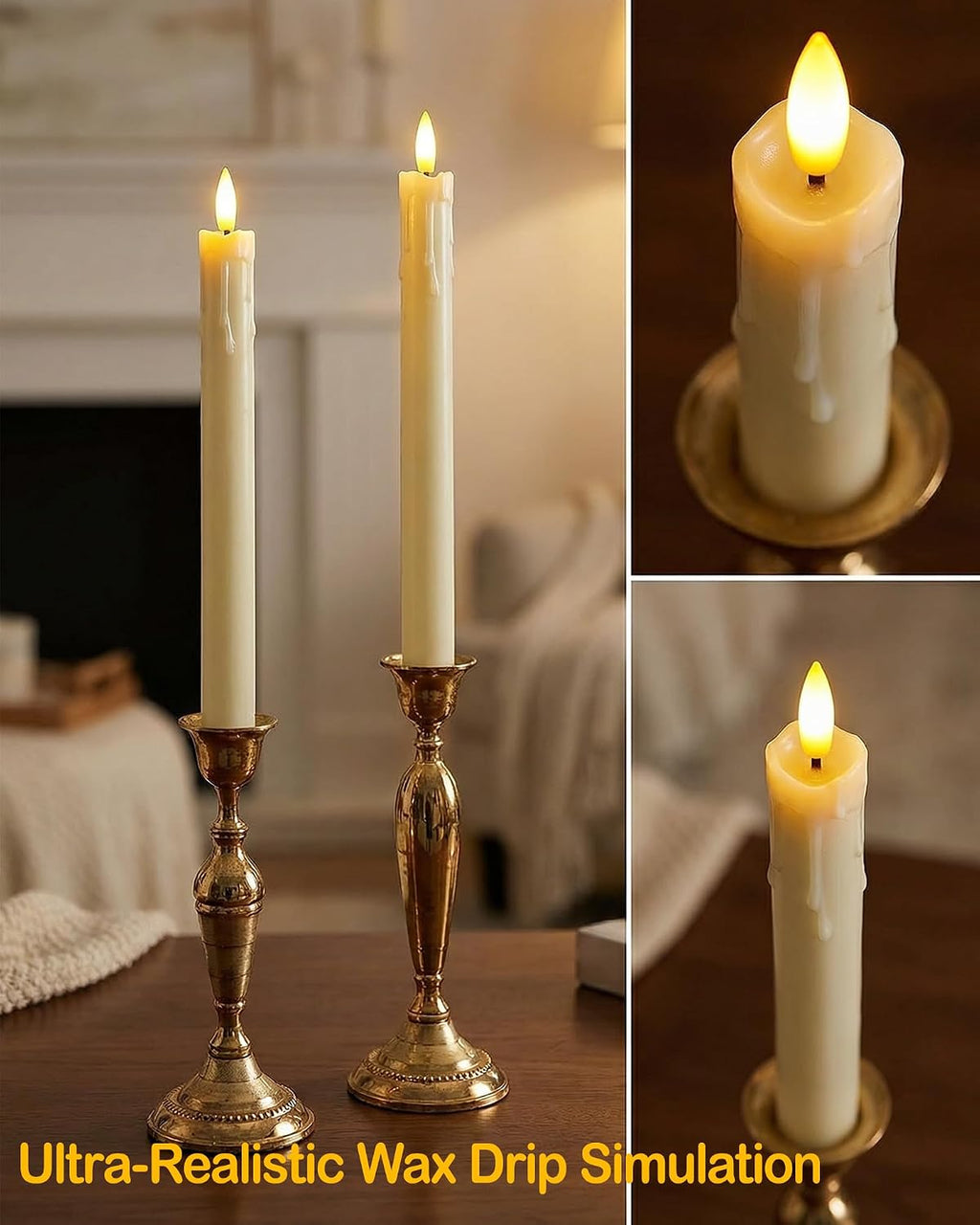Gmnee 9.6" Taper Rechargeable Candles with Remote and Timer, Ivory