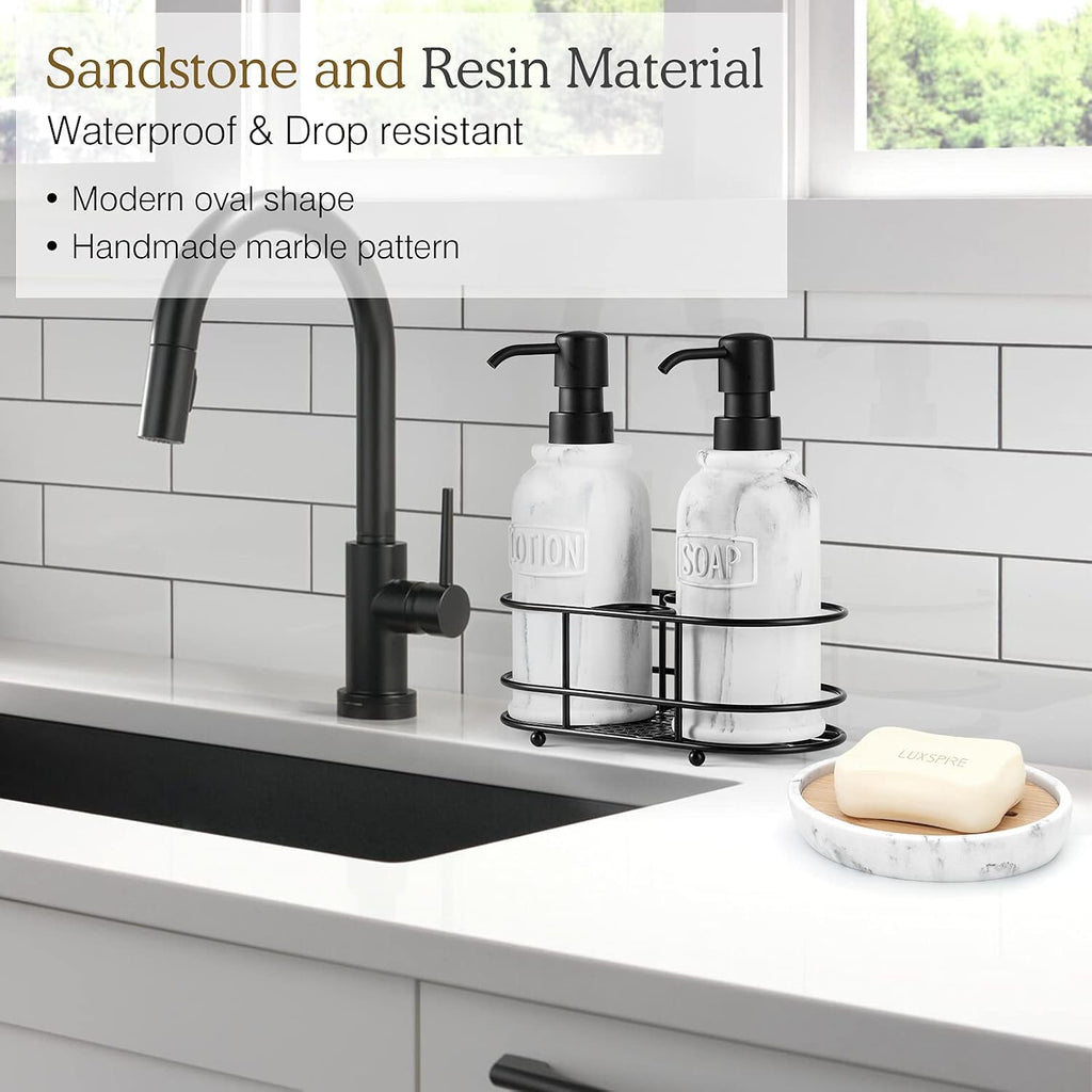 Luxspire Bamboo Soap Dish, Holder for Bathroom& countertop, Gravel White