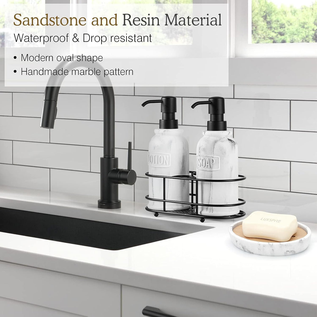 Luxspire Bamboo Soap Dish, Holder for Bathroom& countertop, Gravel White