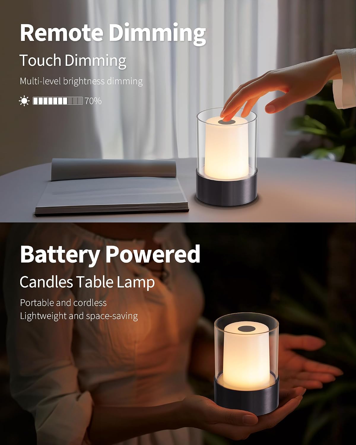 4" RGB Black Cordless Table Lamp 2, Small Outdoor Rechargeable Lamp