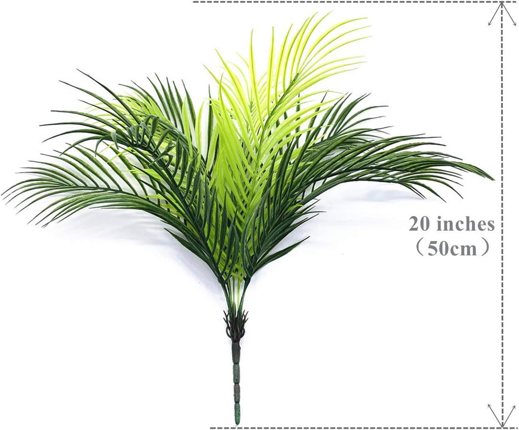 Artificial Plants Fake Palm Tree Plastic Shrubs 4 Pack, Fake Greenery Bushes UV Resistant Shrub Tropical Leaves Stems for Indoor Home Decor Kitchen Room Outdoor Garden Wedding Christmas DIY Decoration