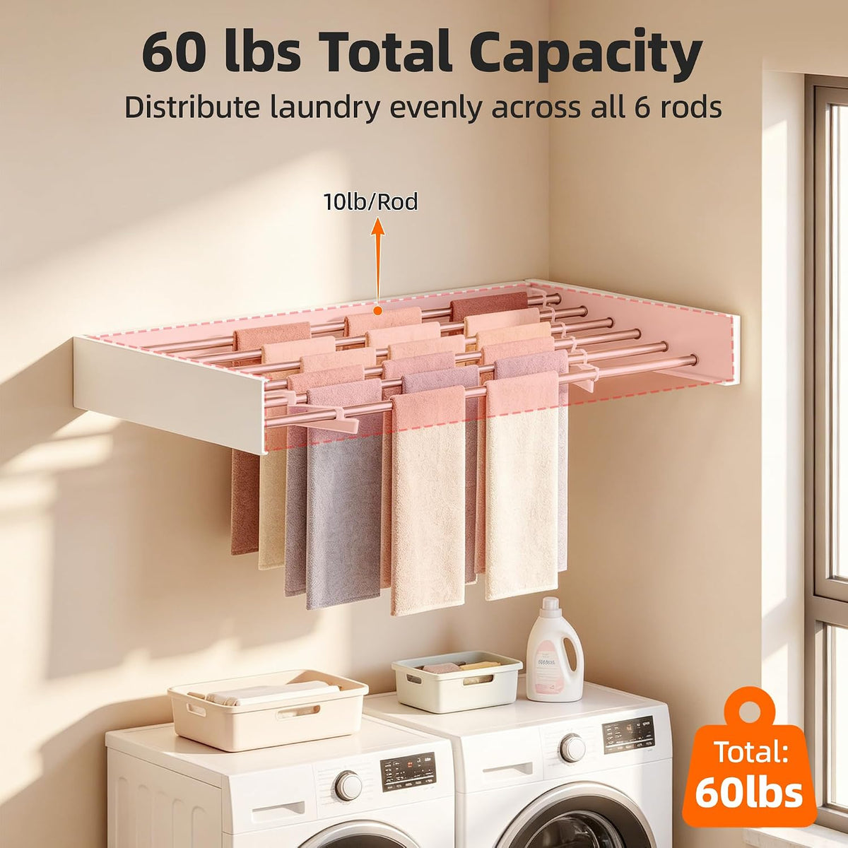 Wall Mounted Drying Rack 40" Foldable Space Saving for Laundry Room