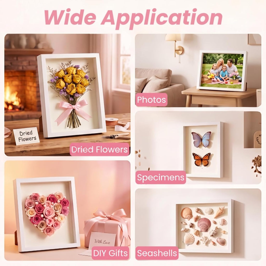 4 Pack Shadow Box Frame, 8"x10" Wood Shadow Boxes Display Cases