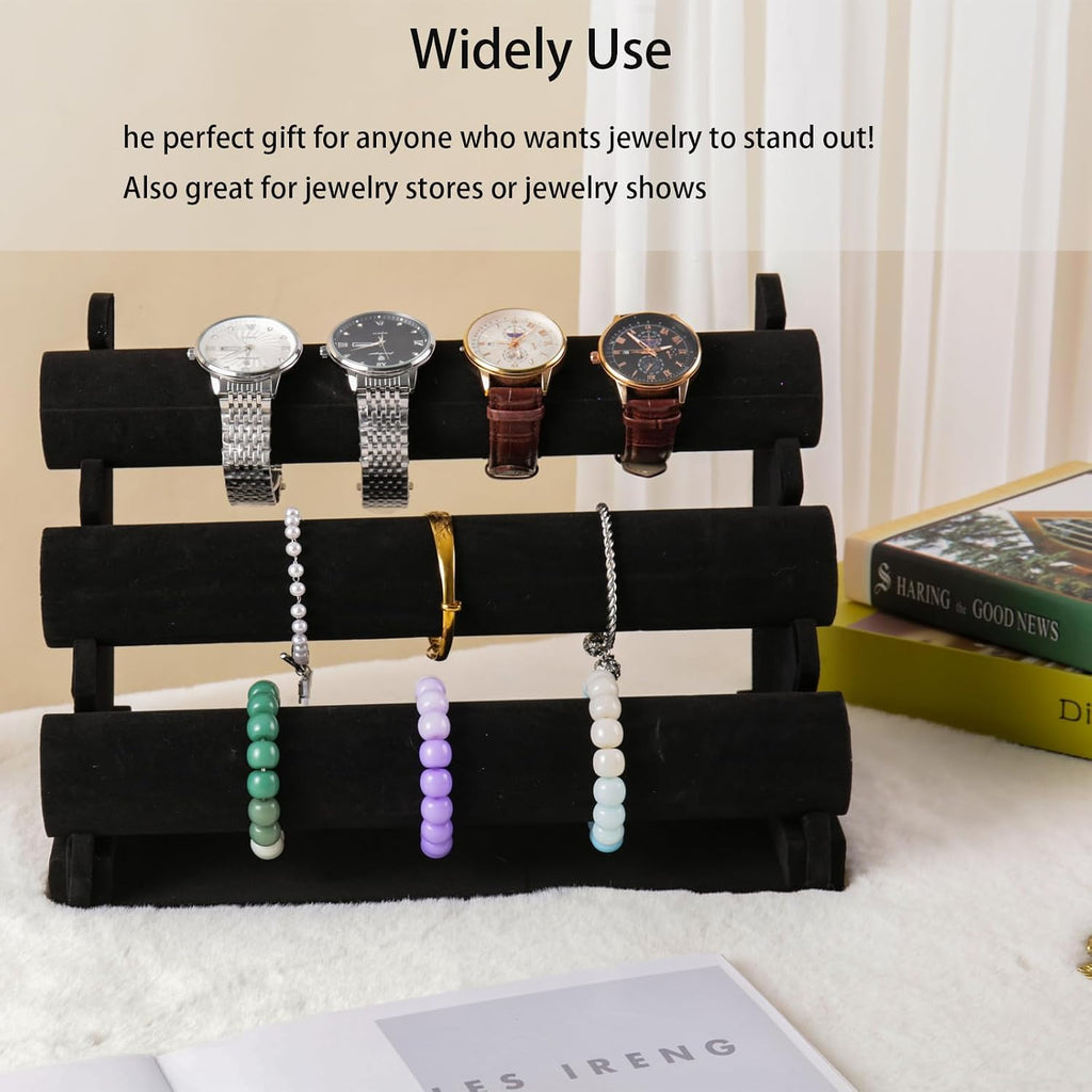 Bracelet Display Stand Organizer, 3 Tier Hand Display for Jewelry Detachable Velvet Watch Anklet Rack to Sell(Black)