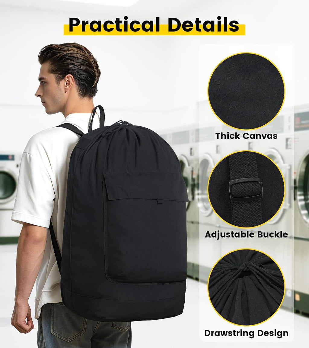 Vorspack Canvas Laundry Backpack with Shoulder Straps, Extra Large, Black