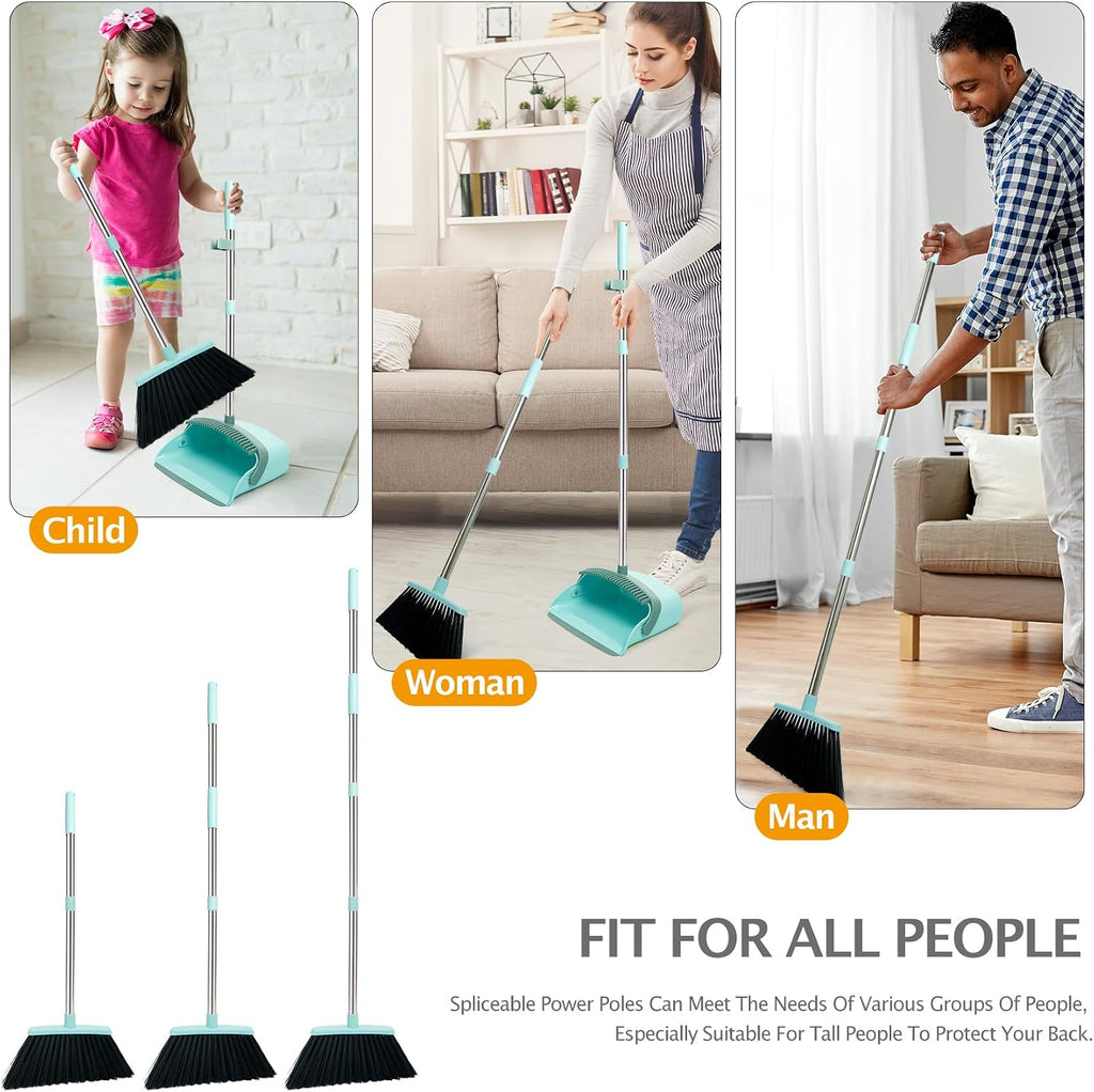 Broom and Dustpan Combo Set,55" Long Handle,Green
