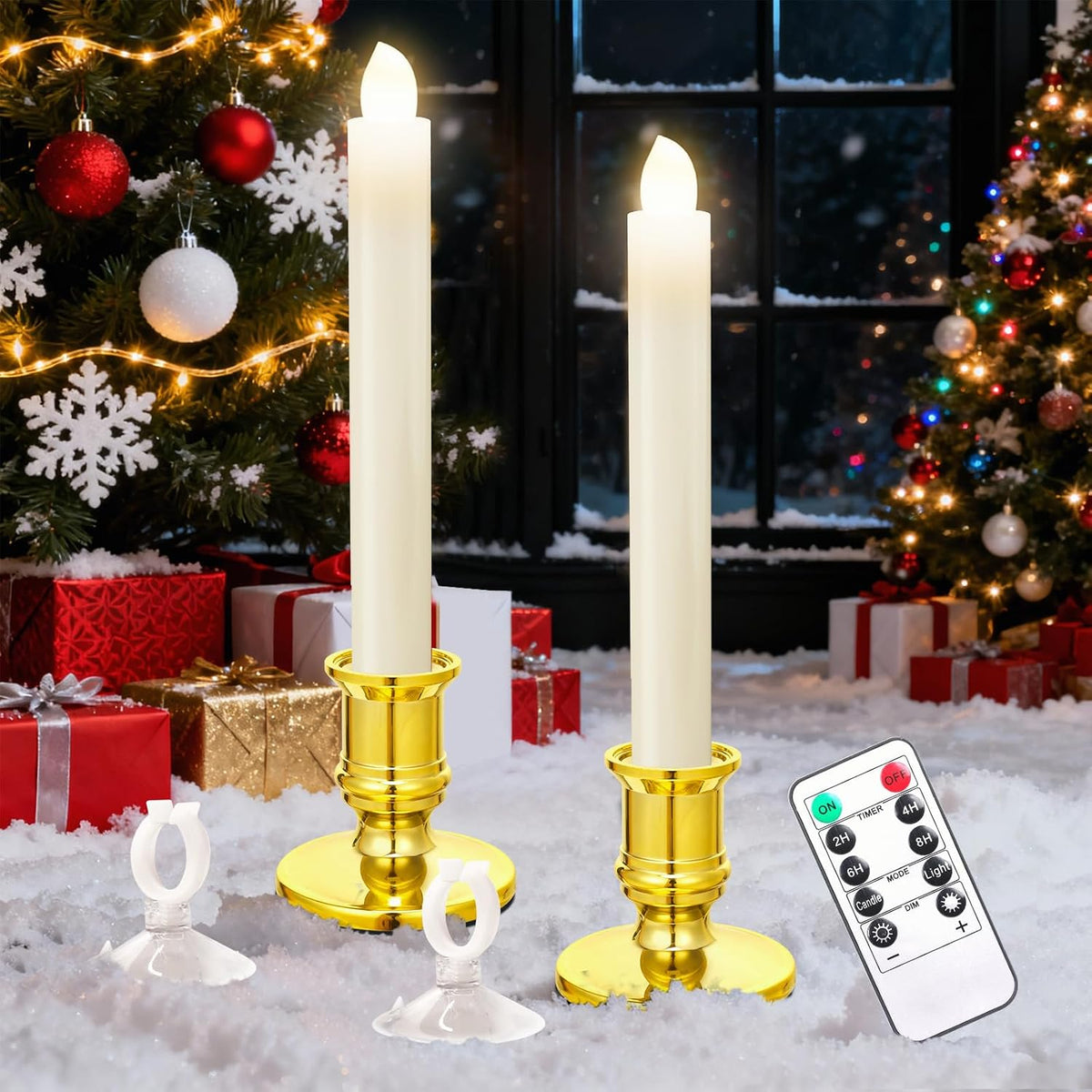 Verdenu 2 Pack Christmas Window Candles with Remote Timer