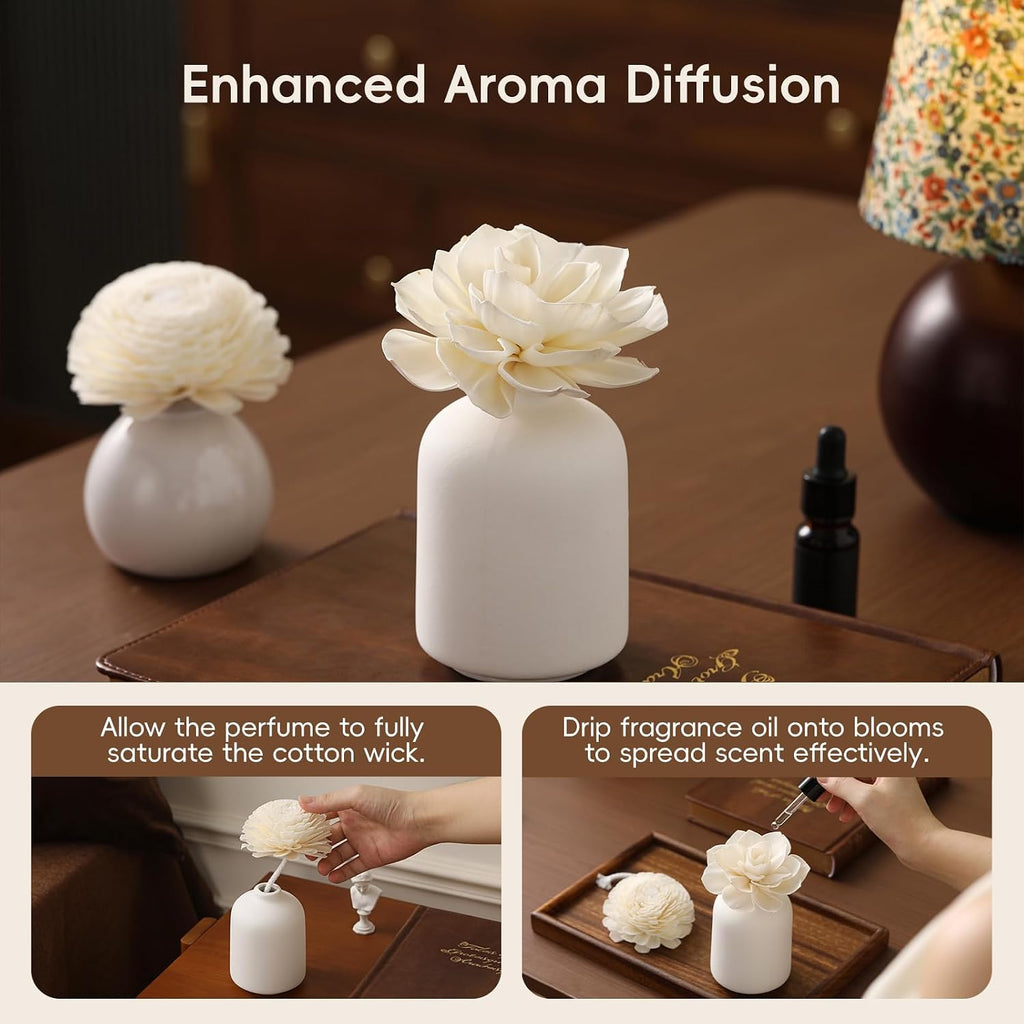 Flower Diffuser, Reed Diffuser Flowers, Sola Wood Flowers, Natural Material Reed Flower, with 8 Pcs Diffuser Rattan,2-3.5 Inches (Intangible Cultural Heritage Series - Garden)