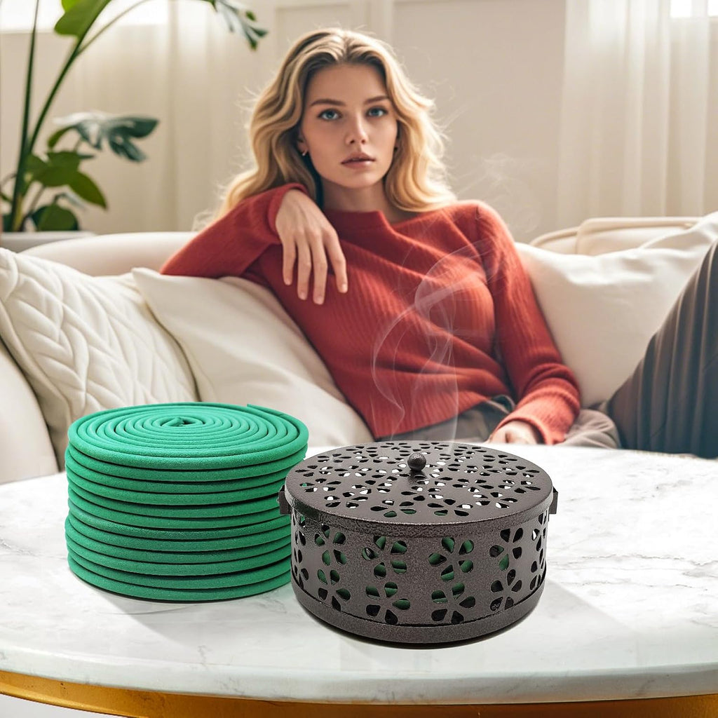 Large Citronella Incense coils and Coil Incense Holder, Made from Natural Plants, Suitable for Outdoor, Living Room, Terrace use (24 Coils and 1 Coil Incense Holder)