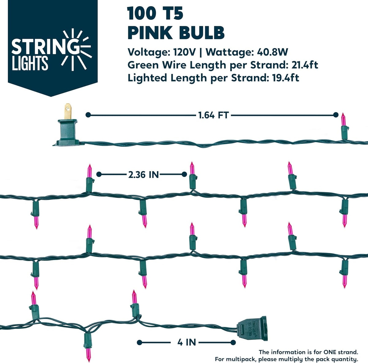 Joiedomi Pink Christmas String Lights,200(2x100) 42.8FT Valentines Day Fairy Tree Lights Plug in for Indoor Outdoor Xmas Valentines Decor Patio Holiday Theme Party Yard House,Green Wire