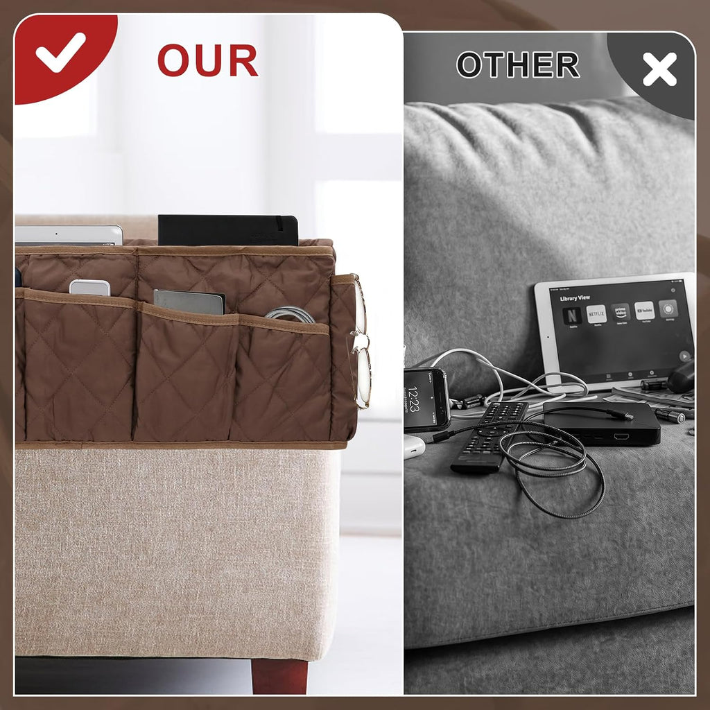 Remote Control Holder for Armchair, TV Remote Holder Arm Chair Caddy for Recliner, Non-Slip Couch Caddy Recliner Arm Caddy Sofa Armrest Organizer with 14 Pockets for Phone, Magazine, Coffee