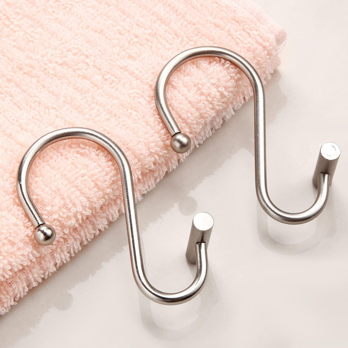 Nickel Shower Curtain Hooks, Rust Proof Shower Curtain Rings for Bathroom, Silver Metal Decorative Shower Curtain Hooks Hangers for Shower Curtain Rod, Set of 12 T-Bar Design
