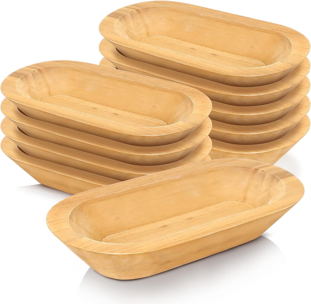 Nuogo 10 Pack 12.5 Inches Wooden Dough Bowls Bulk Rustic Bowls, Khaki