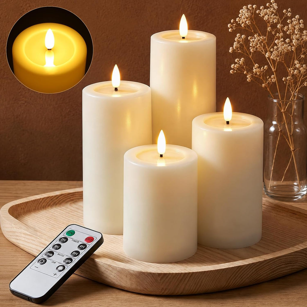 4pcs Flameless Candles with Remote and Timer, Battery Operated Fake Candles