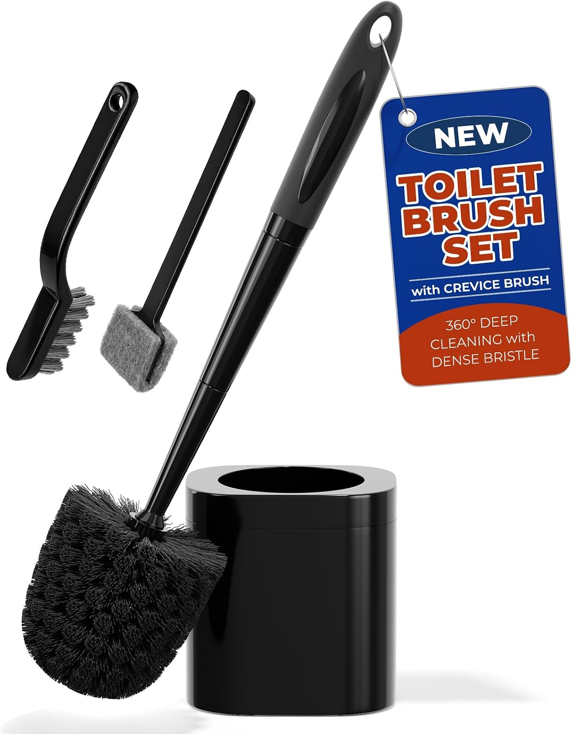 Toilet Brush and Holder Set, Space Saving, Black, 1 Pack