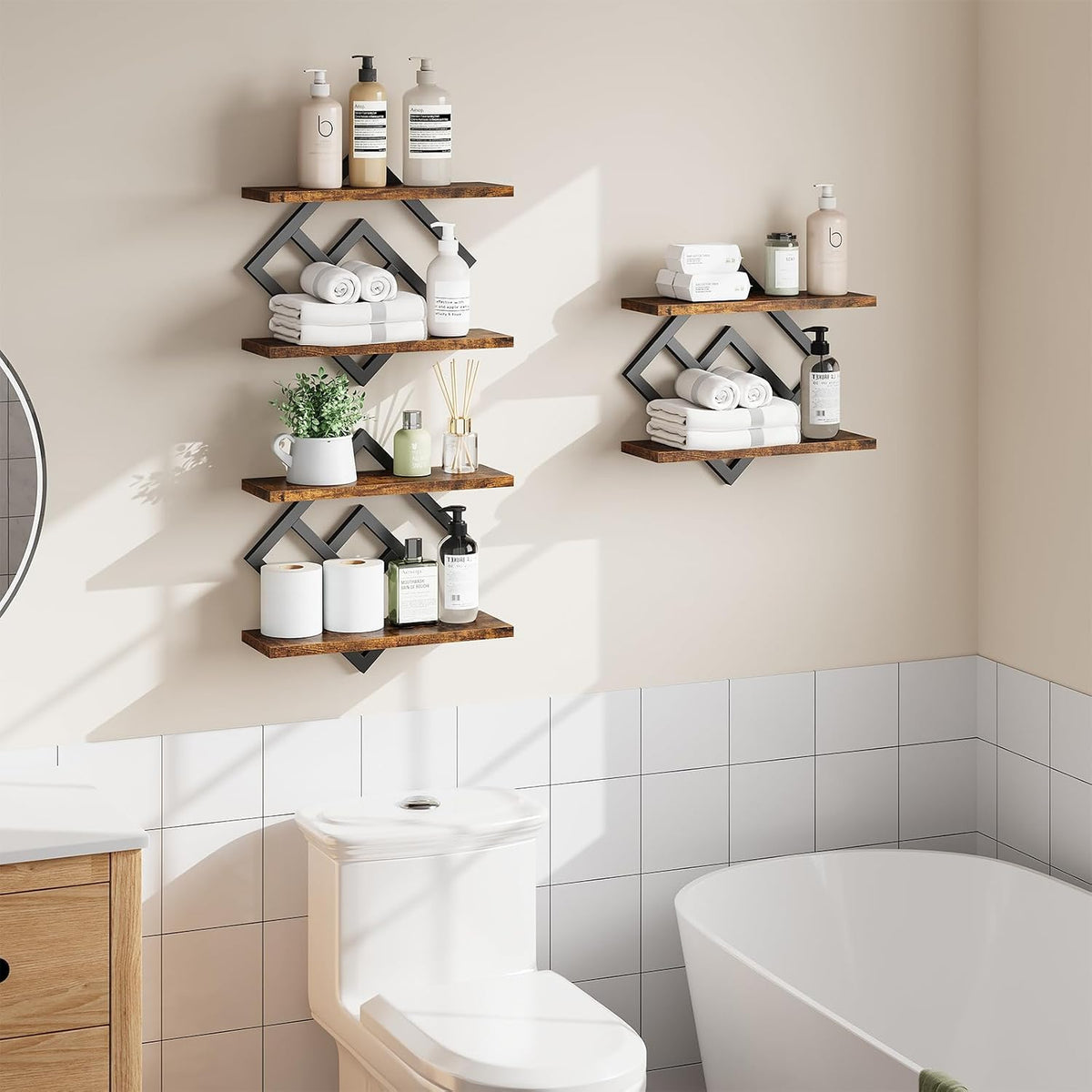 ELYKEN Floating Shelves for Wall, Set of 3 Hanging Shelves, Rustic Brown