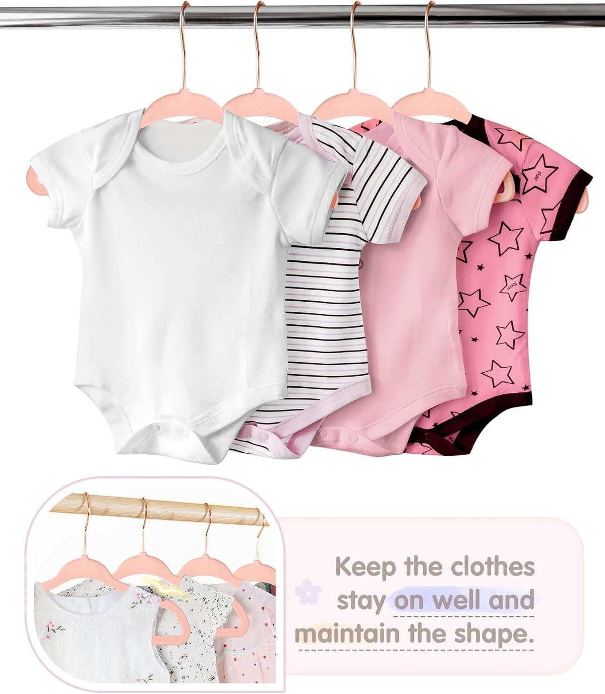 VIS'V Velvet Baby Hangers with 6 Pcs Size Dividers, 11 Inch, Pink, 30 Pcs