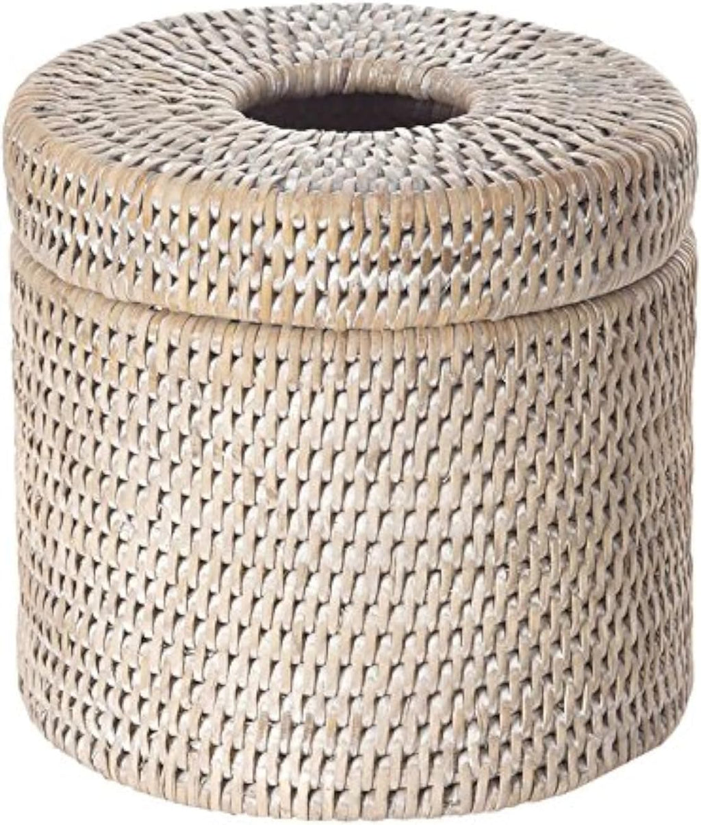 KOUBOO La Jolla Rattan Toilet Paper Holder with Lid, White Wash, Bathroom