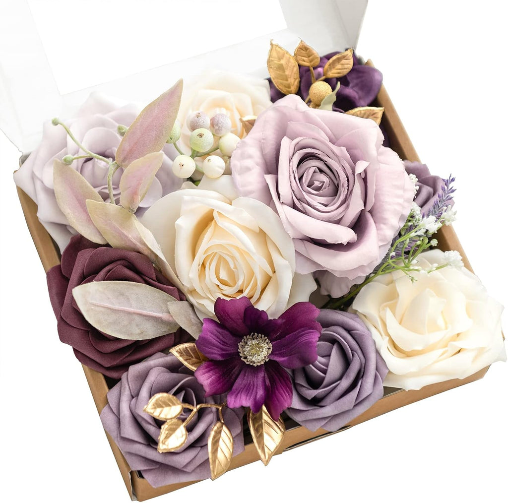 Ling's moment Fake Flowers Box, Lilac & Cream, Mini Combo