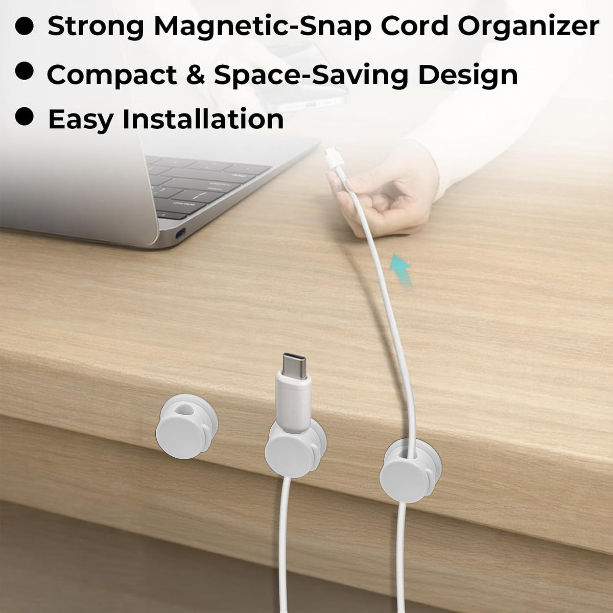 Travel Depot Cable Management Magnetic Snap Organizer, White, 6-Pack, White