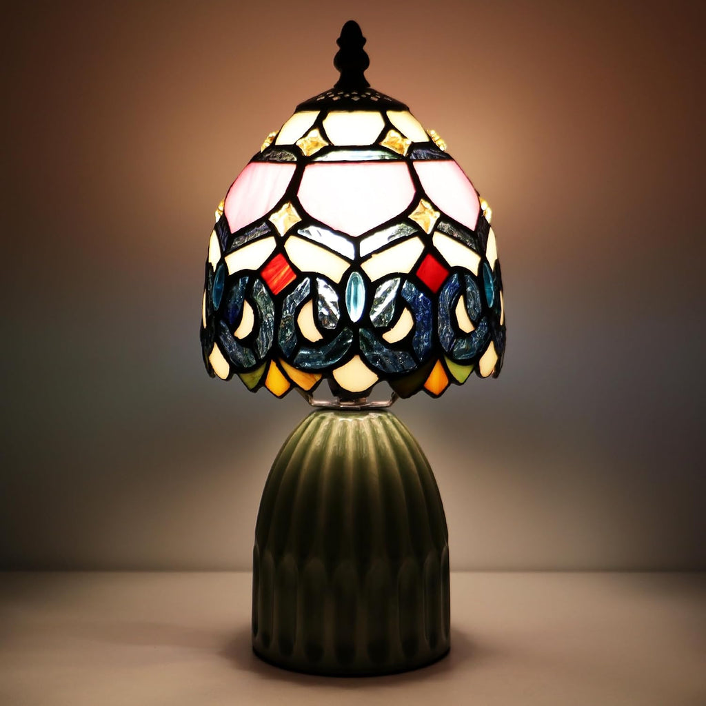 Tiffany Stained Glass Mushroom Table Lamp 12.5 Inch -Pink Jewelry