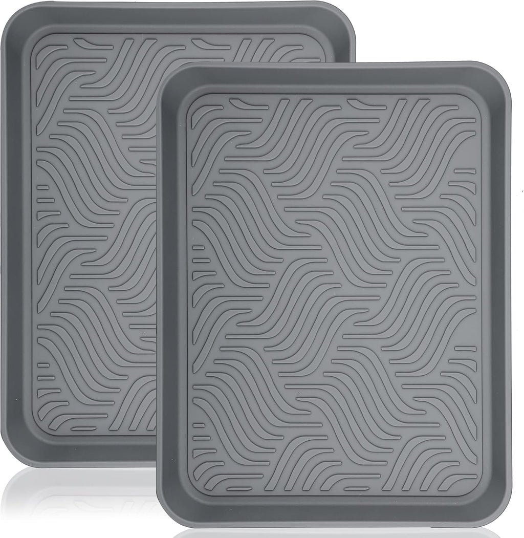 Boot Tray for Entryway Indoor, Heavy Duty Shoe Mat 2 Packs, 16.8"x12.8" Waterproof Shoe Tray with Raised Edge, Outdoor Multi-Purpose Tray for Boots, Garden, Pets (Grey)