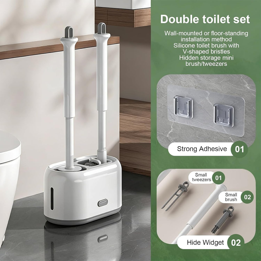 ROOM127 Wall-Mounted 2-in-1 Toilet Brush Set with Holder and Crevice Brush