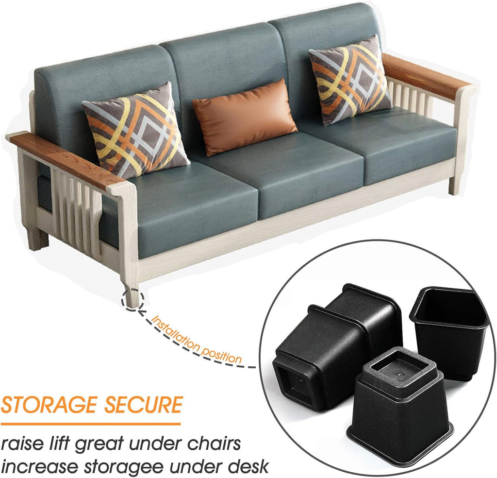 Bed Risers 3 Inch, Heavy Duty Square Furniture Frame Lift, Set of 4