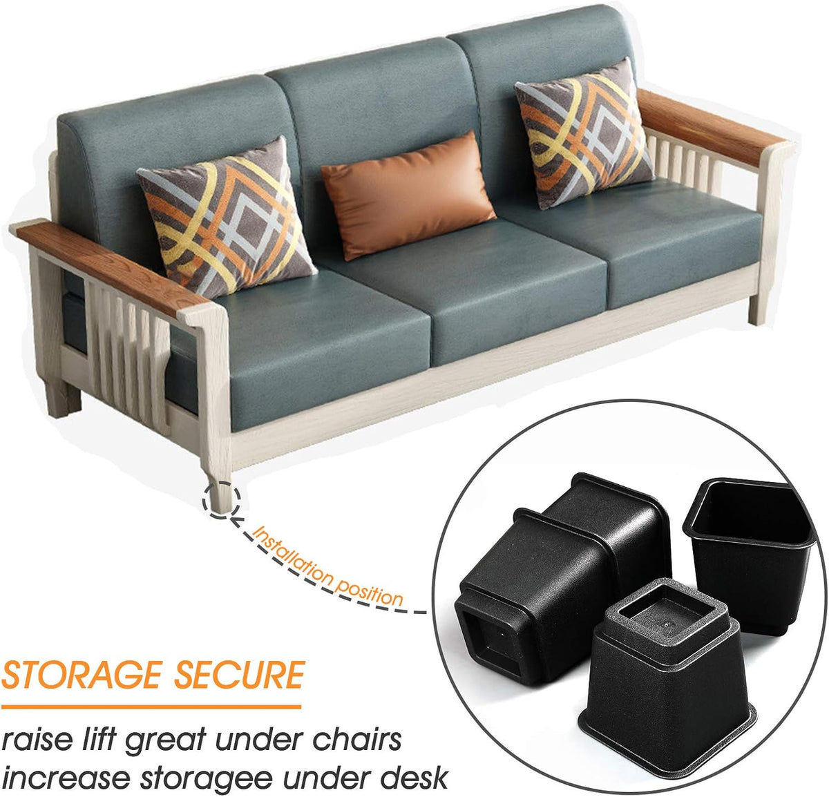 Bed Risers 3 Inch, Heavy Duty Square Furniture Frame Lift, Set of 4