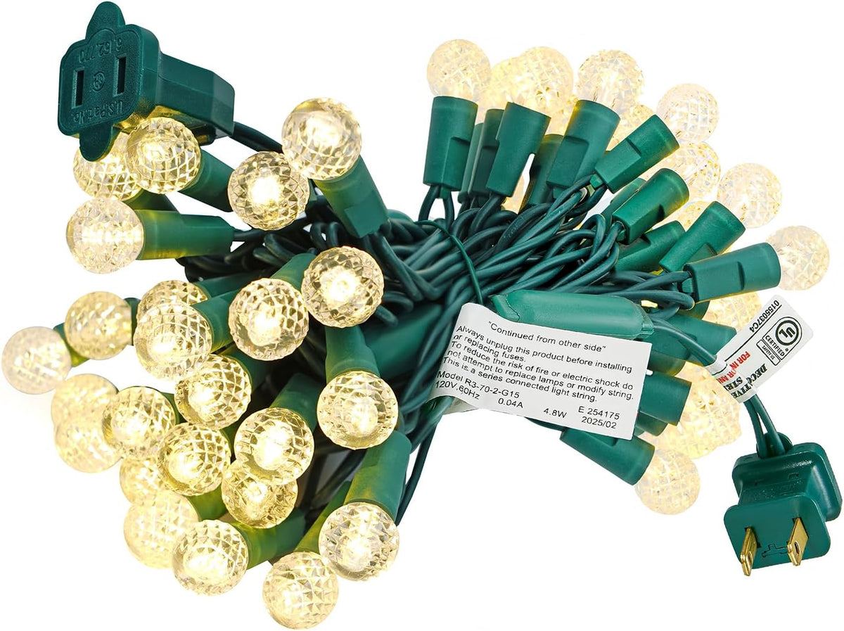 BOHON Warm White Christmas Lights String 17FT 50 LED Faceted G15 Globe