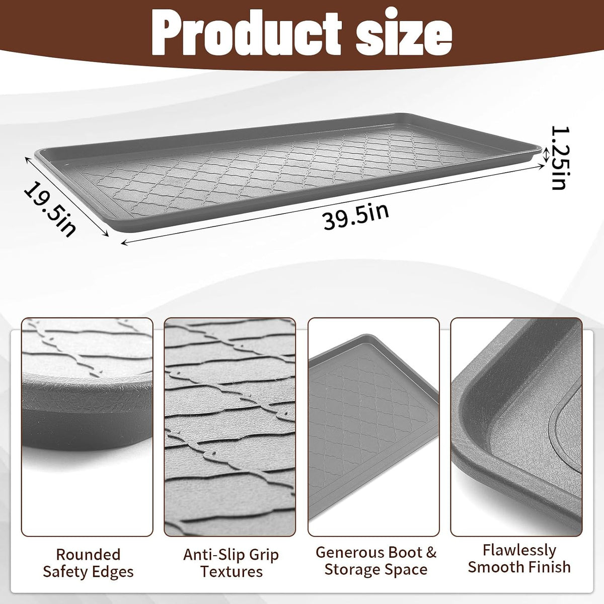 Geelin 1 Pack 40"x20" Extra Large Boot Tray, Long Shoe Mats, Gray