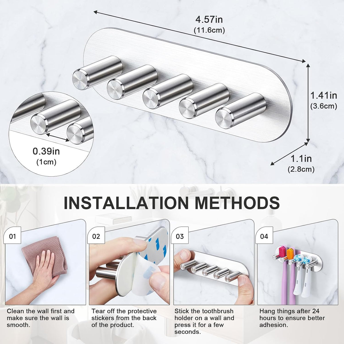 Electric Toothbrush Head Holder, Toothbrush Holders Wall Mounted, Adhesive Tooth Brush Head Holder Organiser, Electric Toothbrushs Holder, Shower Tooth Brushing Holder (Silver, Large)