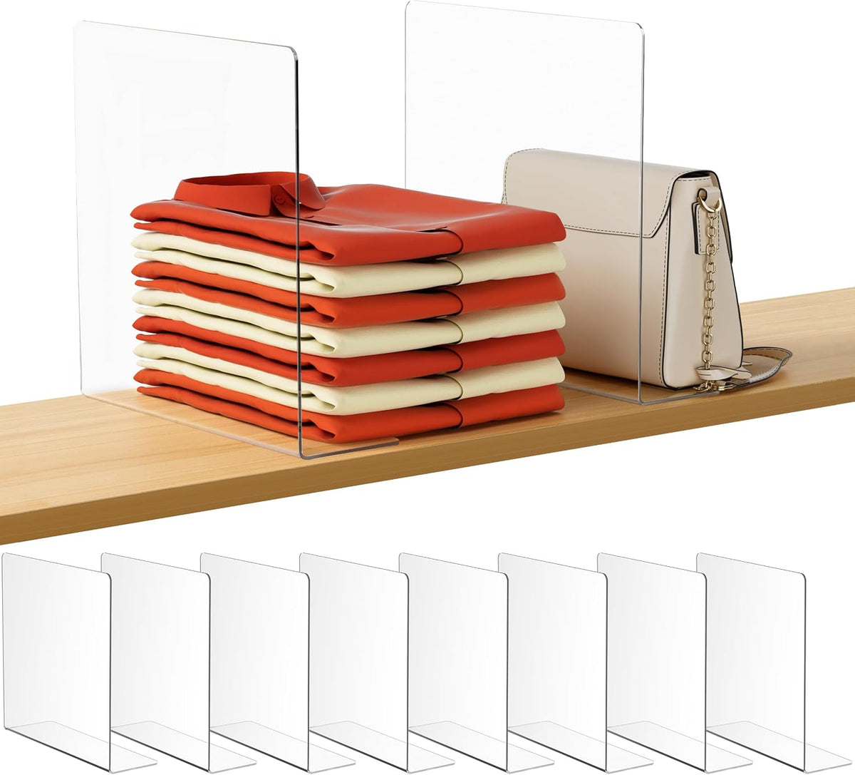 HBlife Acrylic Shelf Dividers for Closet Organization, 8 Pack 12 Inches [Extra Tall Version] Closet Dividers for Shelves, Clear Purse Organizer for Sweater, Shirts, Handbags in Bedroom and Office