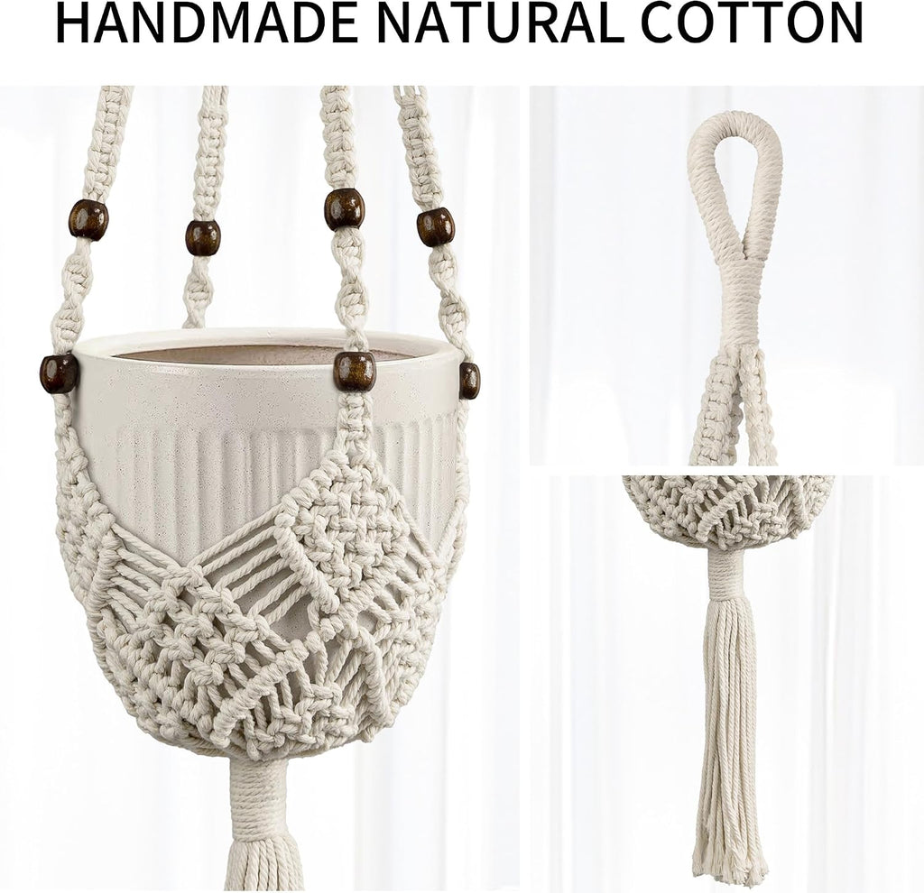 Macrame Plant Hanger - Fits 3-6 Inch Pots, Set of 2, Ivory