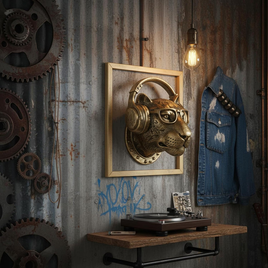 JJALIGHTS Exquisite Resin Animal Head Wall Sculpture (Gift Metal Frame) - Imitation Copper Vintage Decor for Living Room, Bedroom & Office | Decorative Wall Hanging Art (Leopard)