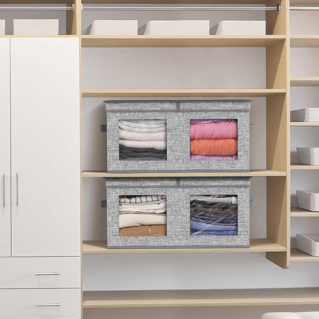 Univivi Large Fabric Storage Bins with Lids for Clothes 2 Pack, Grey