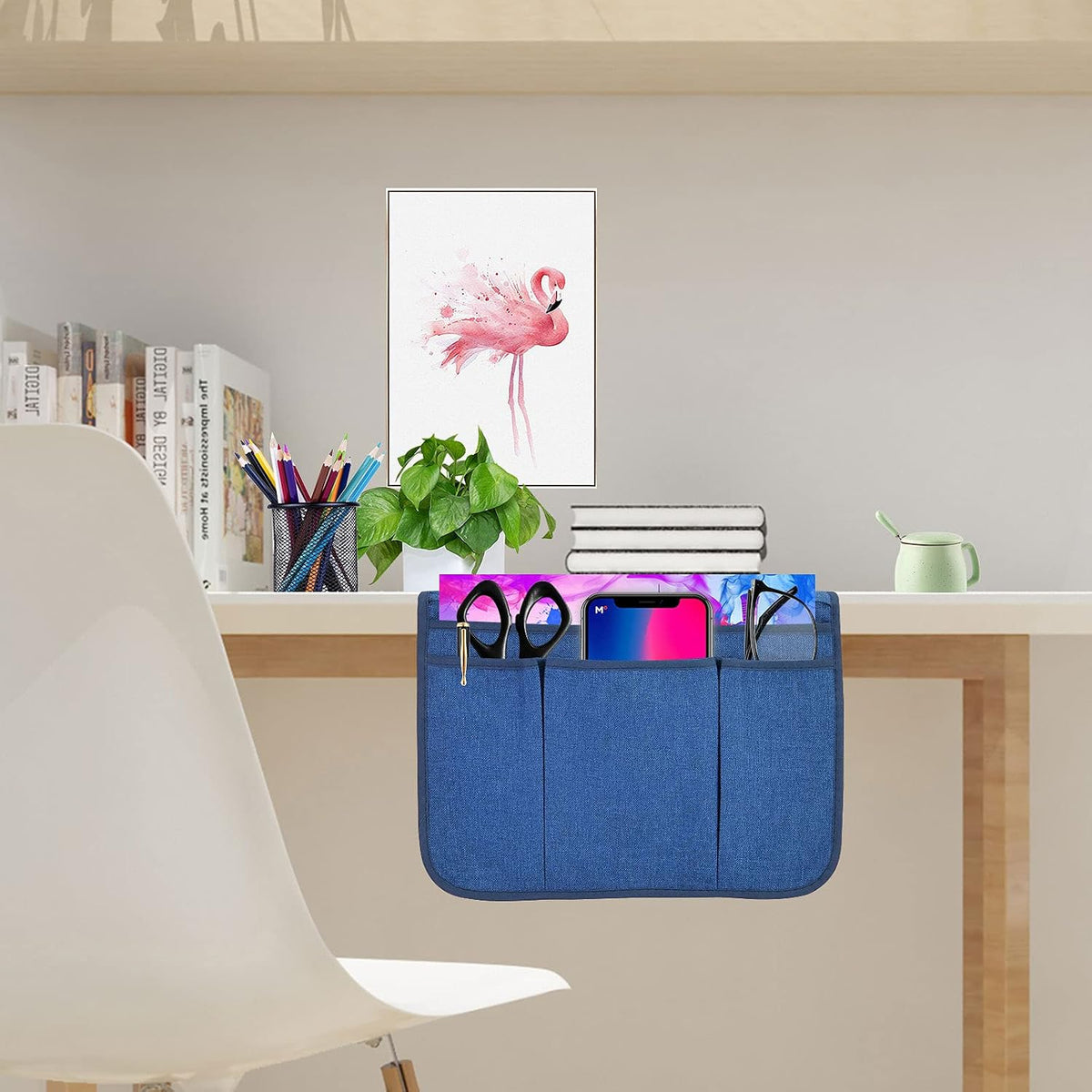 Bedside Caddy Bedside Storage Organizer Magazine Phone Tablet iPad Remote Holder, Organizer Caddy for Home College Dorm Bed, Sofa, Bunk Bed (Classic Blue)