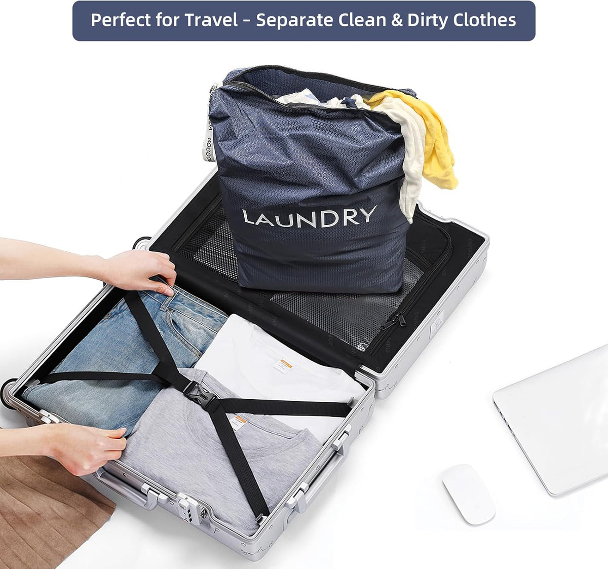 GOGOODA Travel Laundry Bags Reusable Dirty Clothes Bag with Handle
