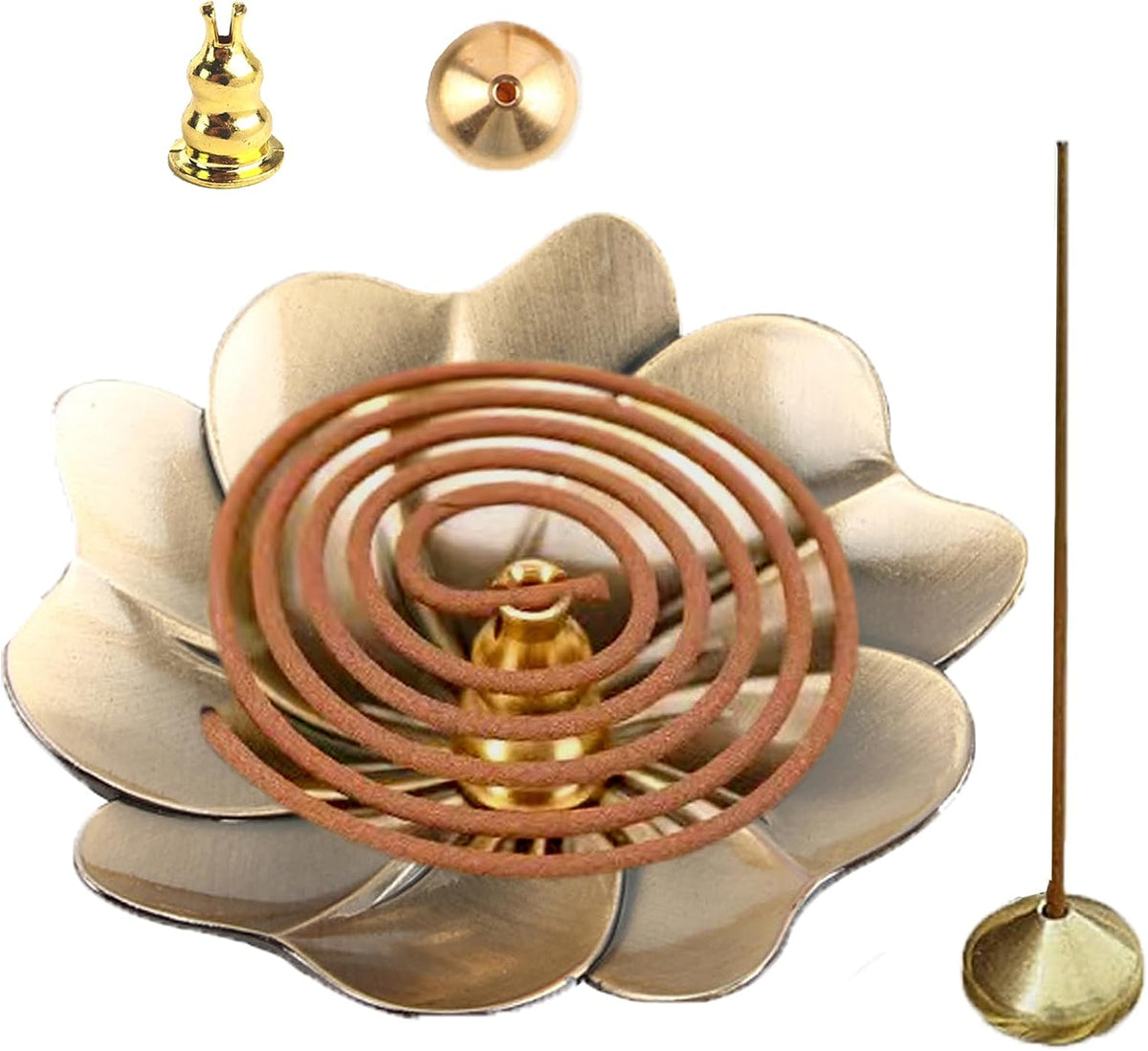 Coils Incense Burner Holder, Brass Incense Holder, Gold Lotus Incense Sticks Holder, Incense Coils Spiral Design for Long-Lasting Fragrance Meditation Yoga Decor Home