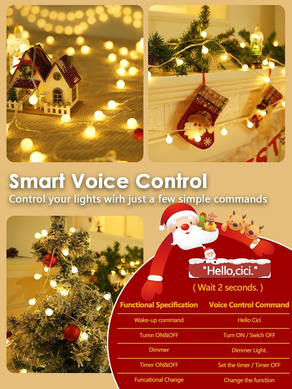 Connectable 43FT 100LED Globe String Lights Indoor, Smart Christmas Lights