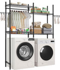 VEVOR Over the Washer and Dryer Storage Shelf, 4 Tier Laundry Room Drying Rack with Hanger Rod and Hooks, Adjustable Over Washer and Dryer Shelves, Laundry Room Shelf Storage Space Saver, Black