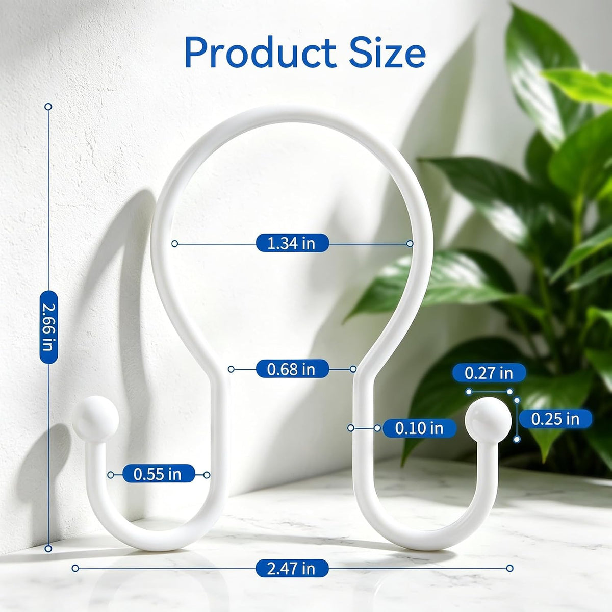 OEH Shower Curtain Hooks, 12 Pcs Minimalist Shower Curtain Rings, Metal Shower Curtain Hangers, Double Hook Shower Curtain Hooks Rust Proof, Glide Smoothly Shower Hooks for Shower Curtain Rod, White
