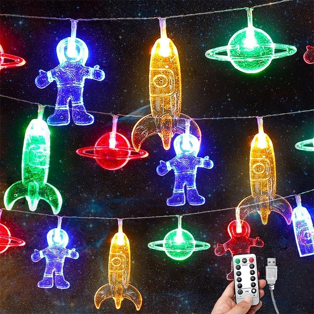 20 LED Children's Room LED String Light Astronaut Spaceship Rocket Pendants Holiday Party Lights Wall Window Nursery or Kids room Decor Wedding Around the Garden Party Patio Christmas (multicolour)