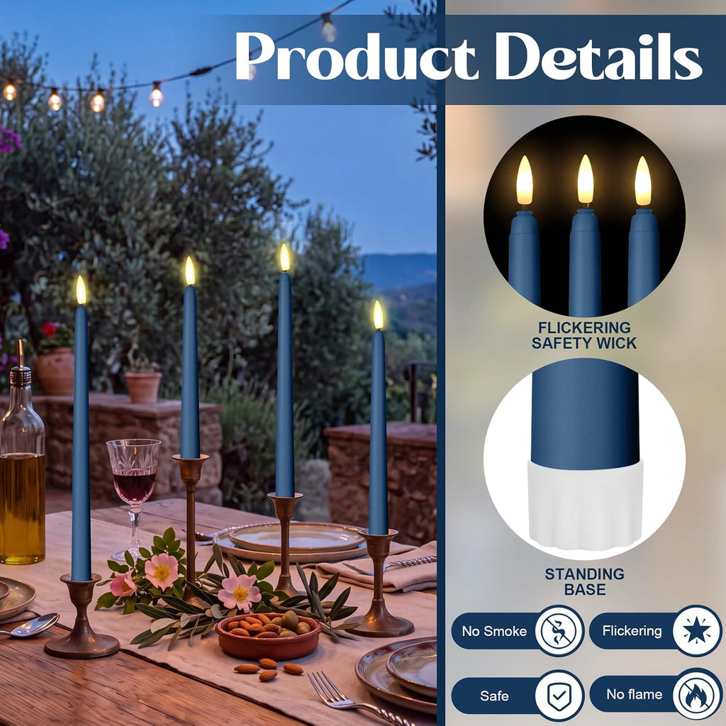 24 Pcs LED Taper Candle, Classic, 8.5",9.65",10.8",12.8", Dark Blue