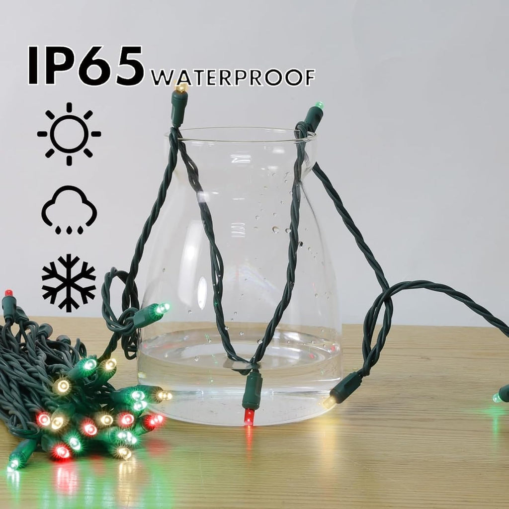 LAMPHOME Warm White Green red Christmas Lights, 50 LED 25FT Mini LED String Lights, Green Wire Commercial Grade Extendable Fairy Lights for Outdoor Halloween Christmas Tree Garden Decor
